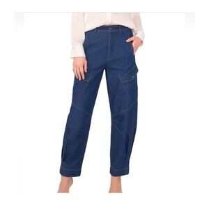 Parker Jeans Denim Cargo Pants Womens 0 Barrel Leg High Waist‎ Pockets Blue New